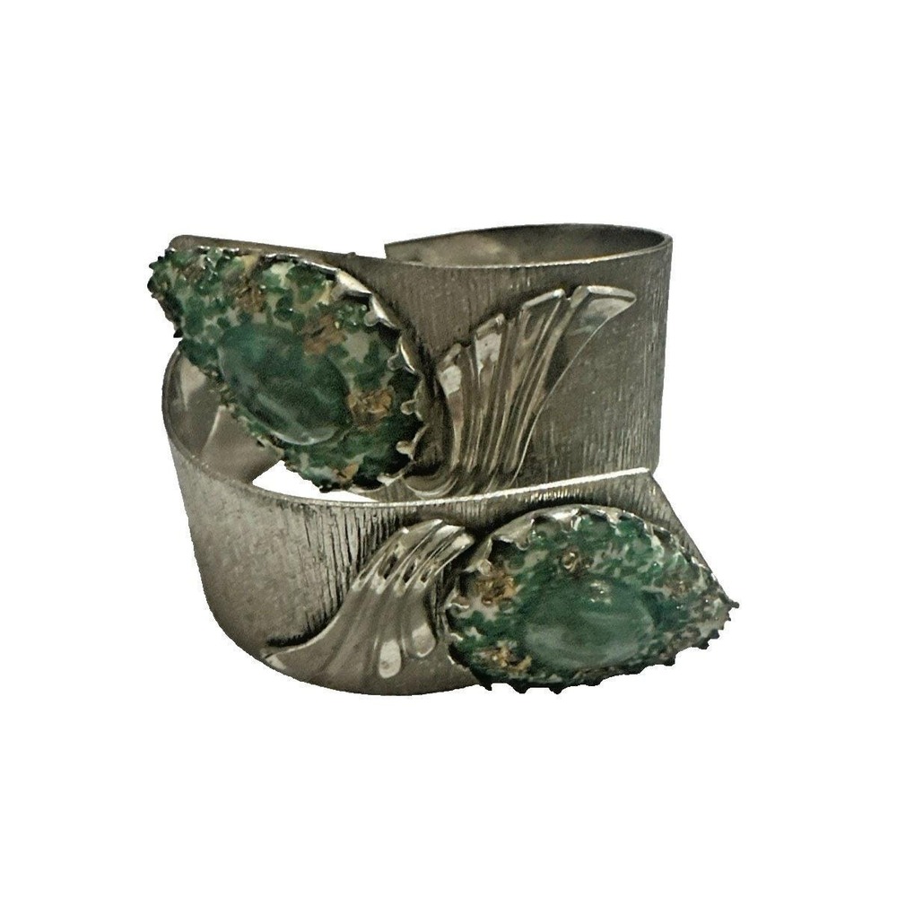 BARON ISRAEL Silver Tone Ribbed VTG Hollow Sculpted Cuff Bracelet Has Flaws